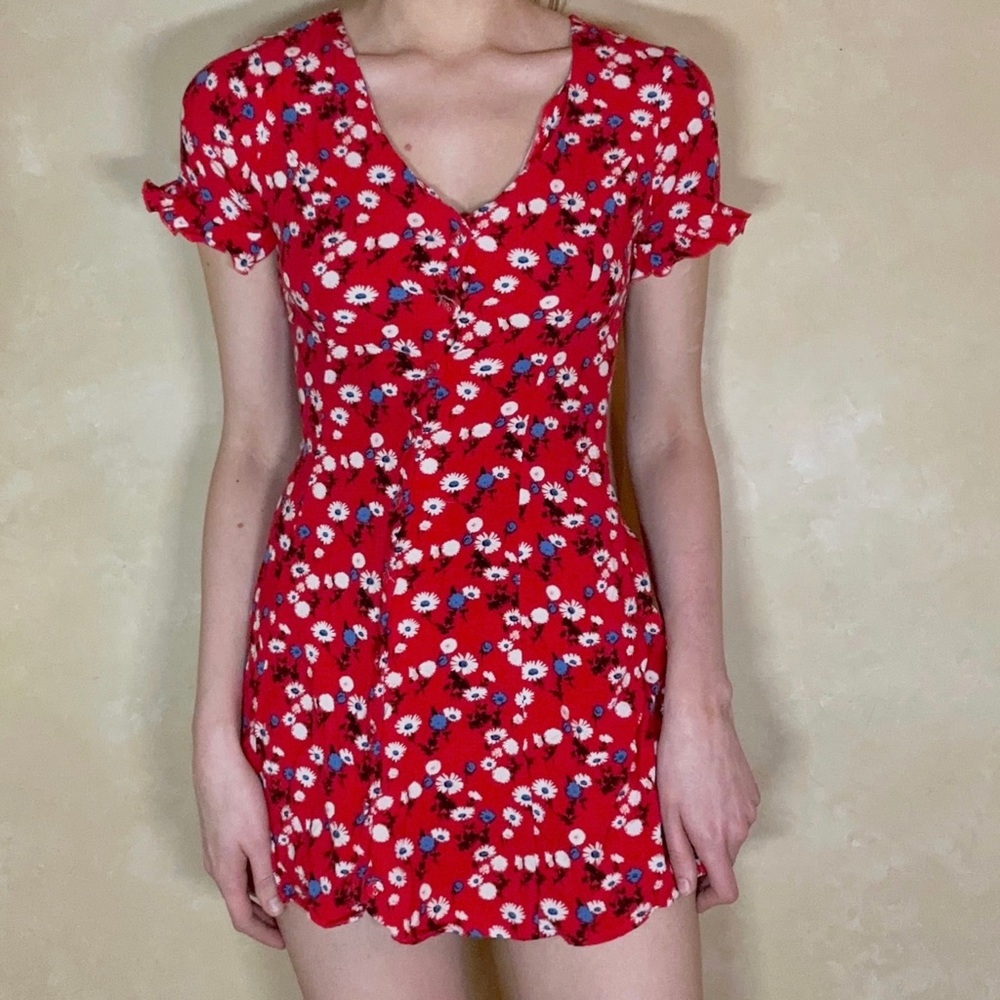 Forever 21 red mini dress with floral pattern